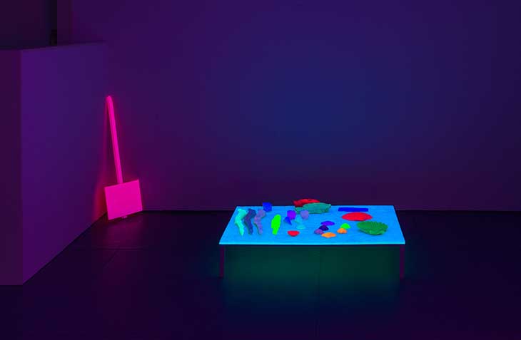 Installation view of ‘Jacqueline Humphries’ at the Dan Flavin Art Institute, Bridgehampton, New York.