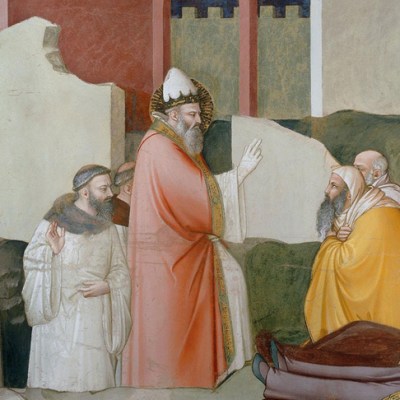 St Sylvester raising the Magi from the Dead (detail), c. 1340, Maso di Banco, fresco. Bardi di Vernio Chapel, Santa Croce, Florence