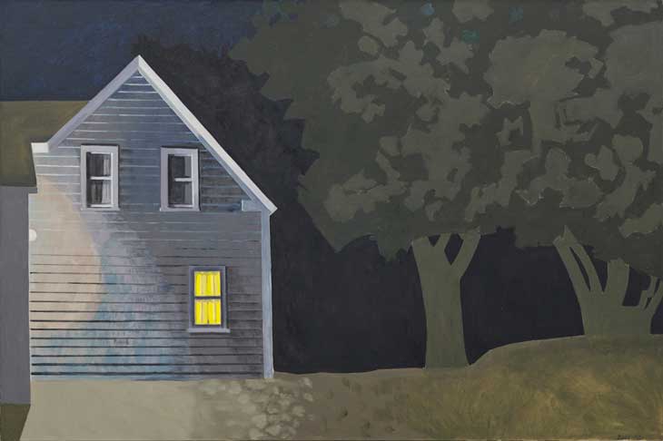 Night House with Lit Window (2012), Lois Dodd.