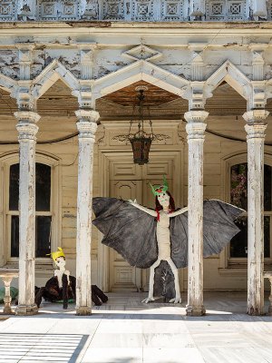 Installation view of Monster Chetwynd’s Hybrid Creatures (Snake, Spider, Bat, Crocodile) at the Istanbul Biennial, 2019.