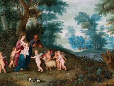 Landscape with Holy Family (detail; c. 1630), Jan Bruegel II and Pieter van Avont. Caretto & Occhinegro