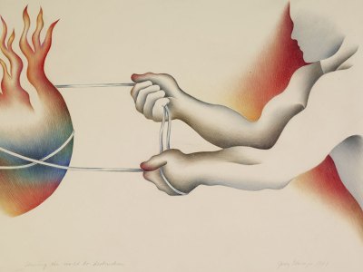 Driving the World to Destruction (1983), from the Powerplay series (1983–87), Judy Chicago.