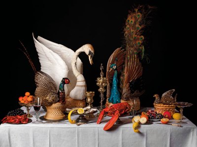 Recreation of a baroque feasting table in c. 1650, conceived and made by Ivan Day with taxidermy by David Astley and seafood and fruit models by Tony Barton.
