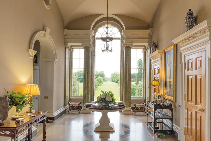 The south end of the hall, looking out to the park, which was landscaped in the late 18th and 19th centuries.