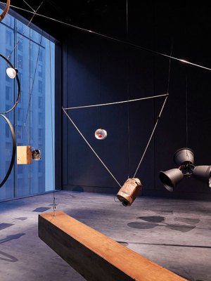 Installation view of Rainforest V (variation I) (1973–2015) by David Tudor in the Marie-Josée and Harry Kravis Studio, a new space for performance, sound and moving-image work at the Museum of Modern Art, New York.