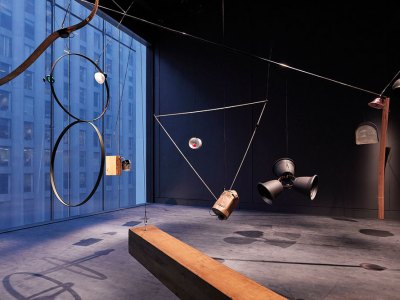 Installation view of Rainforest V (variation I) (1973–2015) by David Tudor in the Marie-Josée and Harry Kravis Studio, a new space for performance, sound and moving-image work at the Museum of Modern Art, New York.