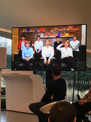 K-pop group BTS field questions from Hans Ulrich Obrist at a press conference on 14 January 2019 at the Serpentine in London