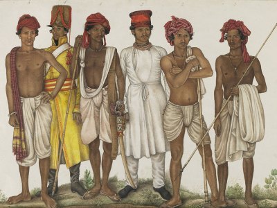 Six Recruits, (1815–16), attributed to the family of Ghulam Ali Khan, India, Haryana. Freer Gallery of Art and Arthur M. Sackler Gallery, Smithsonian Institution.