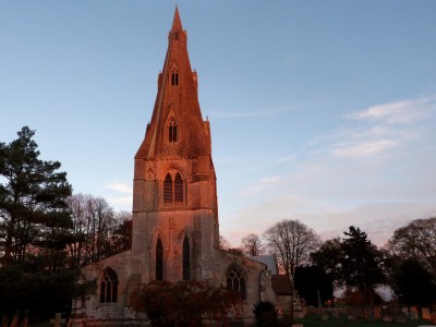 The west steeple of the Parish Church of St Mary in Frampton, Lincolnshire, was finished with one of the country’s earliest stone broach spires by c. 1300.