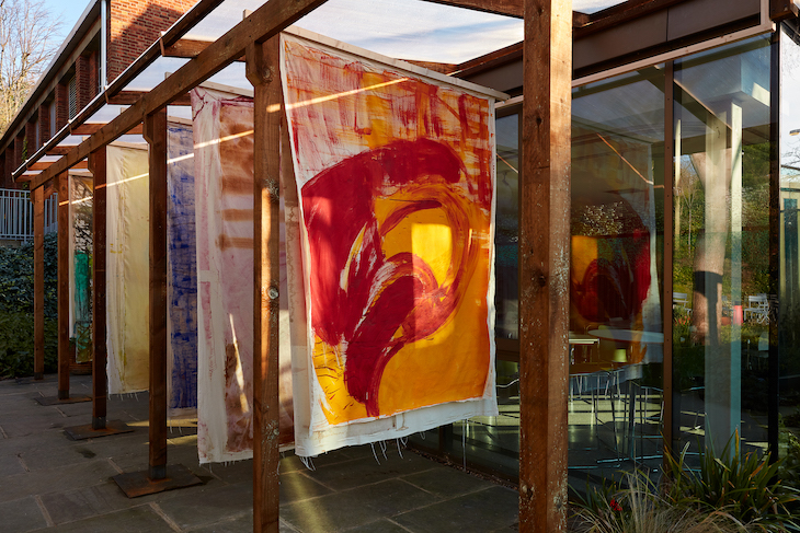 Installation view of 'Vivian Suter: Tintin's Sofa' at Camden Arts Centre, 2019.