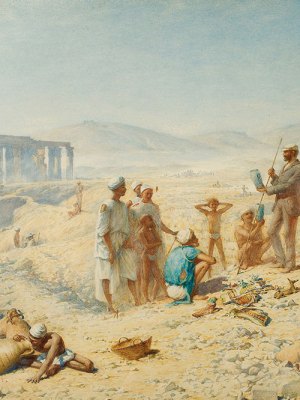 Flinders Petrie Admiring a Find, the Ramesseum, Western Thebes (1895), Henry Wallis. Courtesy University College London Art Museum