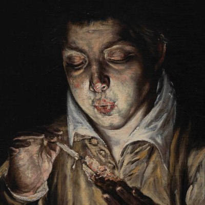 A Boy Blowing on an Ember to Light a Candle (El Soplón) (detail; c. 1570), El Greco.