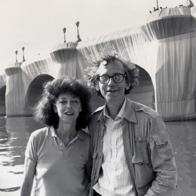 Christo and Jeanne-Claude at The Pont Neuf Wrapped (1975–85) in 1985.