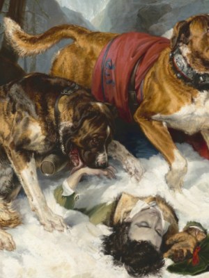 Alpine Mastiffs Reanimating a Distressed Traveler (detail; 1820), Edwin Landseer.