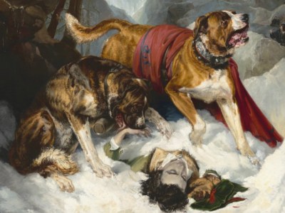 Alpine Mastiffs Reanimating a Distressed Traveler (detail; 1820), Edwin Landseer.