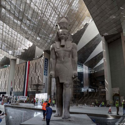 The interior of the Grand Egyptian Museum in Giza photographed during construction in September 2019.