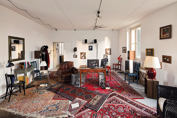 Installation view of Le Studio d‘Orphée by Jean-Luc Godard at the Fondazione Prada in Milan, December 2019.