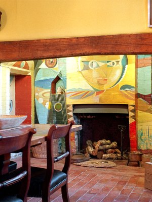 The fireplace in the Farleys Dining Room at Farleys House, Muddles Green, Sussex.