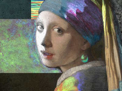 Composite image (detail) of Girl with a Pearl Earring from images made during the Girl in the Spotlight project.