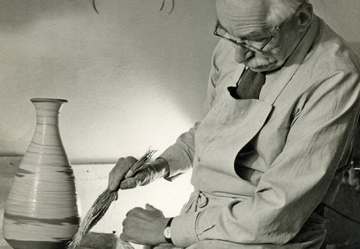 Bernard Leach working at the wheel (detail; 1963).