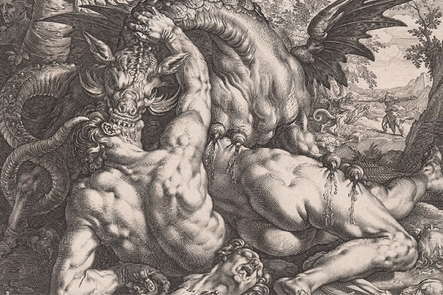 The Dragon Devouring the Companions of Cadmus (detail; 1588), Hendrick Goltzius.