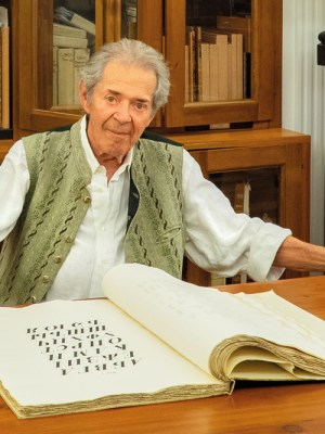 Franco Maria Ricci, photographed in the library of his home near the Labirinto della Masone in Fontanellato, near Parma, in July 2019.