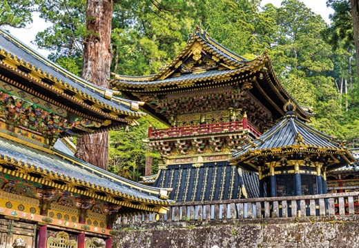 Buildings at the main entrance to the Toshogu Shrine, Nikko (photo: 2016).