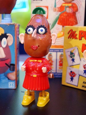 Classic Mr. Potato Heads displayed at a 50th birthday party for the popular childrens toy at Hasbros showroom in New York City on 5 February, 2002.