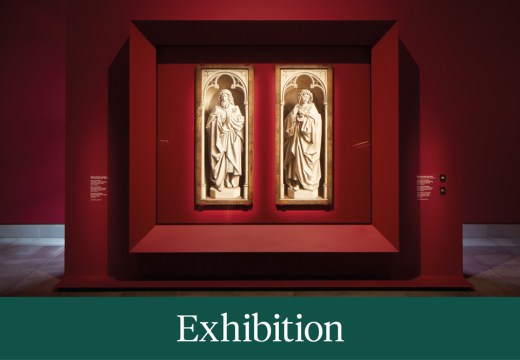 Installation view showing St John the Baptist and the Evangelist from the Ghent Altarpiece (1432) by Jan and Hubert van Eyck, MSK Ghent, 2020.