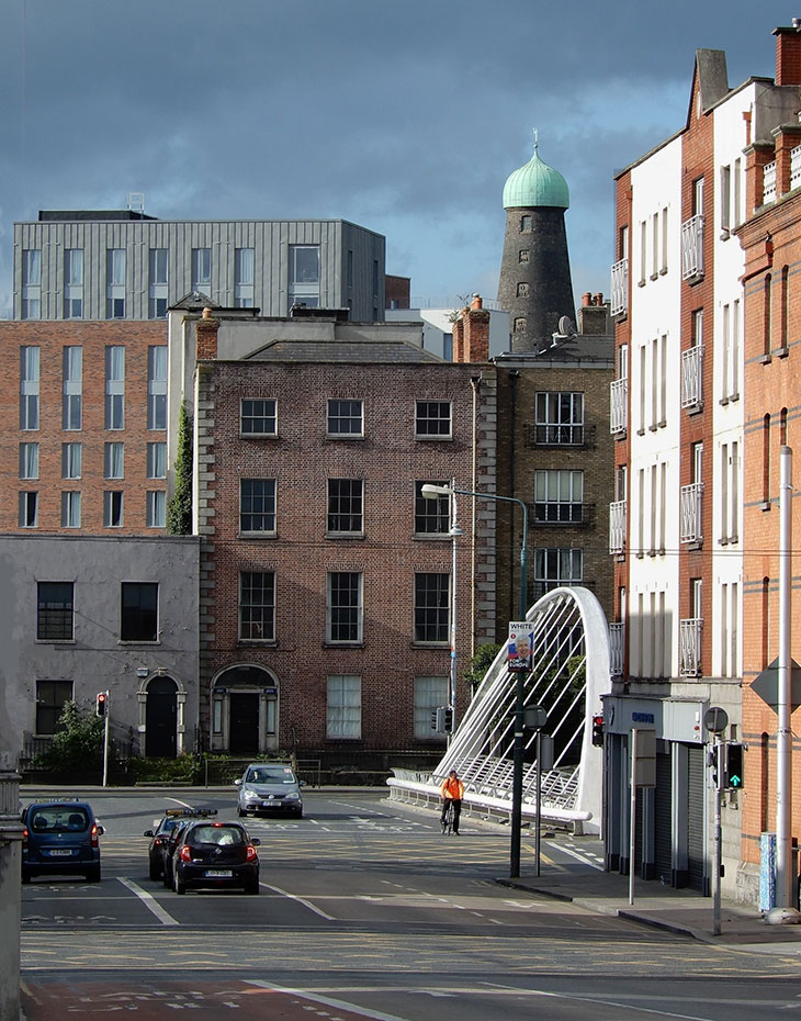 View of 15 Usher’s Island from James Joyce Bridge, Dublin. 