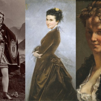 From left to right: The Marquise Arconati-Visconti, photographed by the Atelier Nadar in 1900. Bibliothèque nationale de France / ‘Self-Portrait’ (detail) (c. 1880), Nélie Jacquemart. Musée Jacquemart-Andre, Paris / ‘Portrait of Marcello (The Duchess of Castiglione-Colonna) (detail) (1870), Gustave Courbet. Musée des Beaux-Arts, Reims