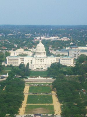 A view of the National Mall and the United States Capitol from the top of the Washington Monument