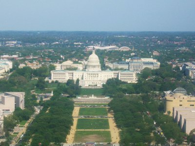 A view of the National Mall and the United States Capitol from the top of the Washington Monument
