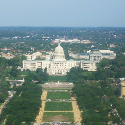 A view of the National Mall and the United States Capitol from the top of the Washington Monument