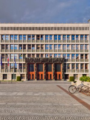 The National Assembly Building (Parliament) in Ljubljana.