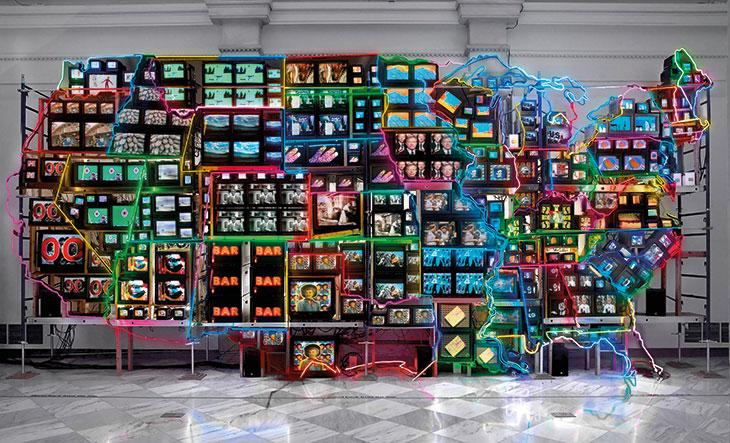 Electronic Superhighway: Continental U.S., Alaska, Hawaii (1995), Nam June Paik. Smithsonian American Art Museum, Washington, D.C.