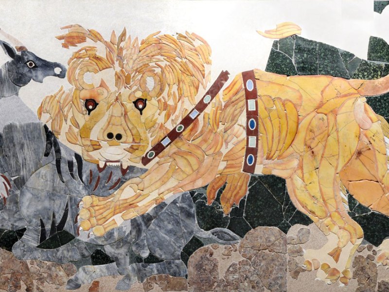 Wall panel in opus sectile (c. 394), from a Roman house outside the Porta Marina, Ostia. Museo dell’Alto Medioevo, Rome