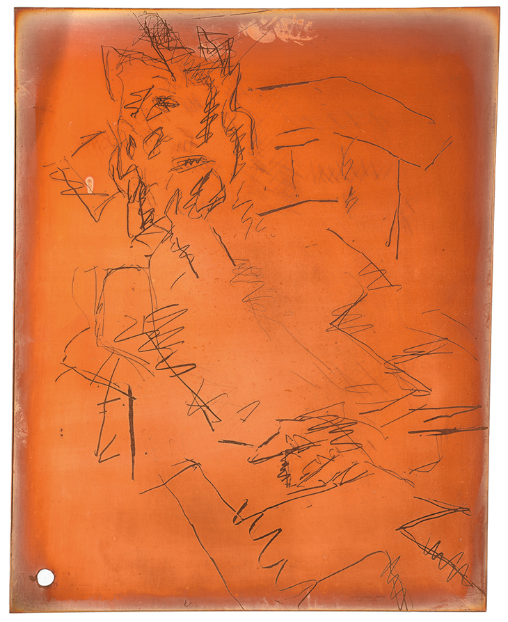 Copper plate for the print Ruth II (1994), Frank Auerbach. Fitzwilliam Museum, Cambridge.