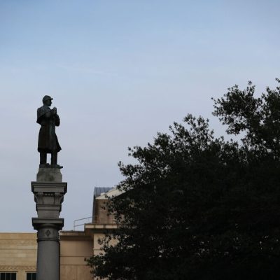 The statue of a Confederate soldier was removed from what was then Hemming Park, now James Weldon Johnson Park in Jacksonville, Florida, in June 2020.