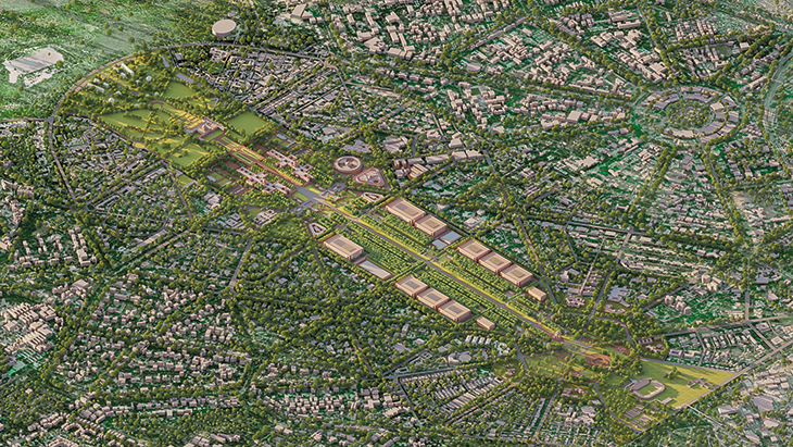 Visualisation of the 13 ministry buildings that will line the Rajpath in New Delhi in the Central Vista Redevelopment Plan by HCP Design, Planning and Management. Image: © HCP Design, Planning and Management