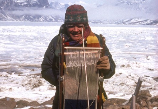 Archie Brennan weaving in Nunavut in 1991.