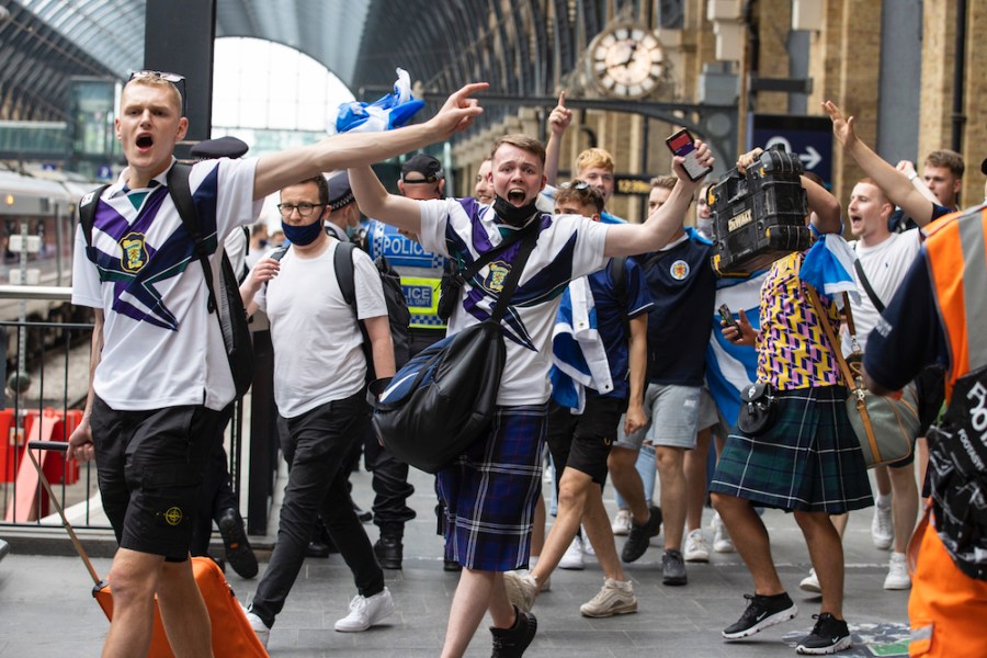 The Tartan Army arrives at Kings Cross.