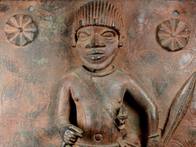 Detail of a 17th-century plaque depicting a junior court official in the Kingdom of Benin – one of two to be returned to Nigeria by the Metropolitan Museum of Art, New York
