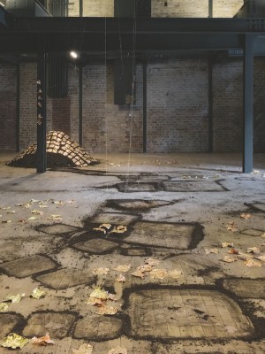 Installation view of ‘Karla Black: sculptures 2001–2021’, in the new warehouse space at Fruitmarket, Edinburgh. Photo: Tom Nolan
