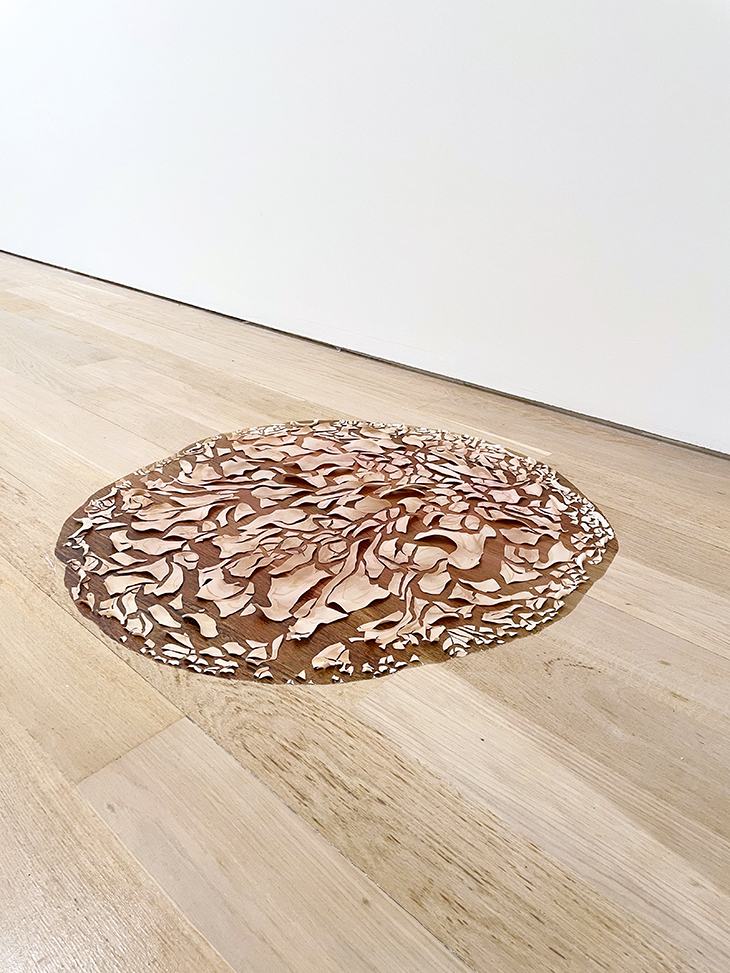 Installation view of ‘Karla Black: sculptures 2010–2021’ at Fruitmarket, Edinburgh, showing Better (2010/21). Photo: Karla Black; courtesy Galerie Gisela Capitain, Cologne