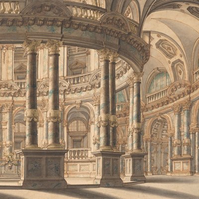 Circular Colonnaded Atrium (c. 1730), attributed to Giuseppe Galli Bibiena. Promised gift of Jules Fisher to the Morgan Library & Museum, New York