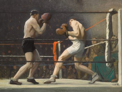 Boxing in Camp (The Light Heavy-Weights) (detail; 1918), Laura Knight.