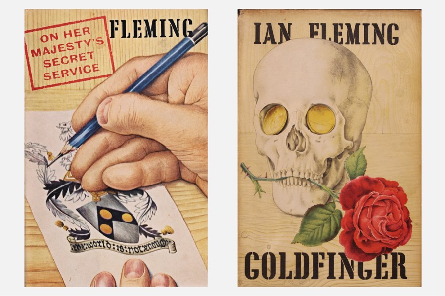 Richard Chopping’s covers for On Her Majesty’s Secret Service (1963) and Goldfinger (1959) by Ian Fleming.