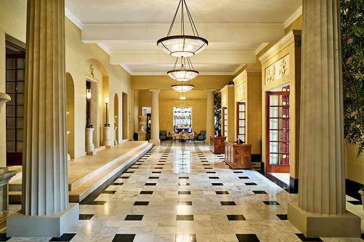 The newly restored entrance foyer of the Theatre Royal Drury Lane.