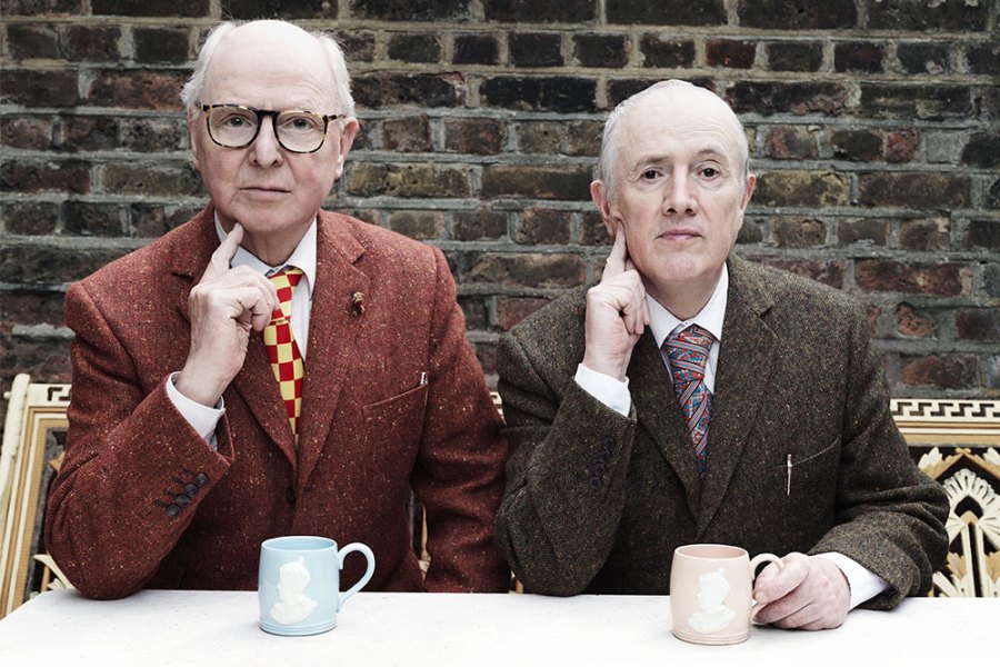 Gilbert & George, photographed at their home (and studio) in London, 2021.